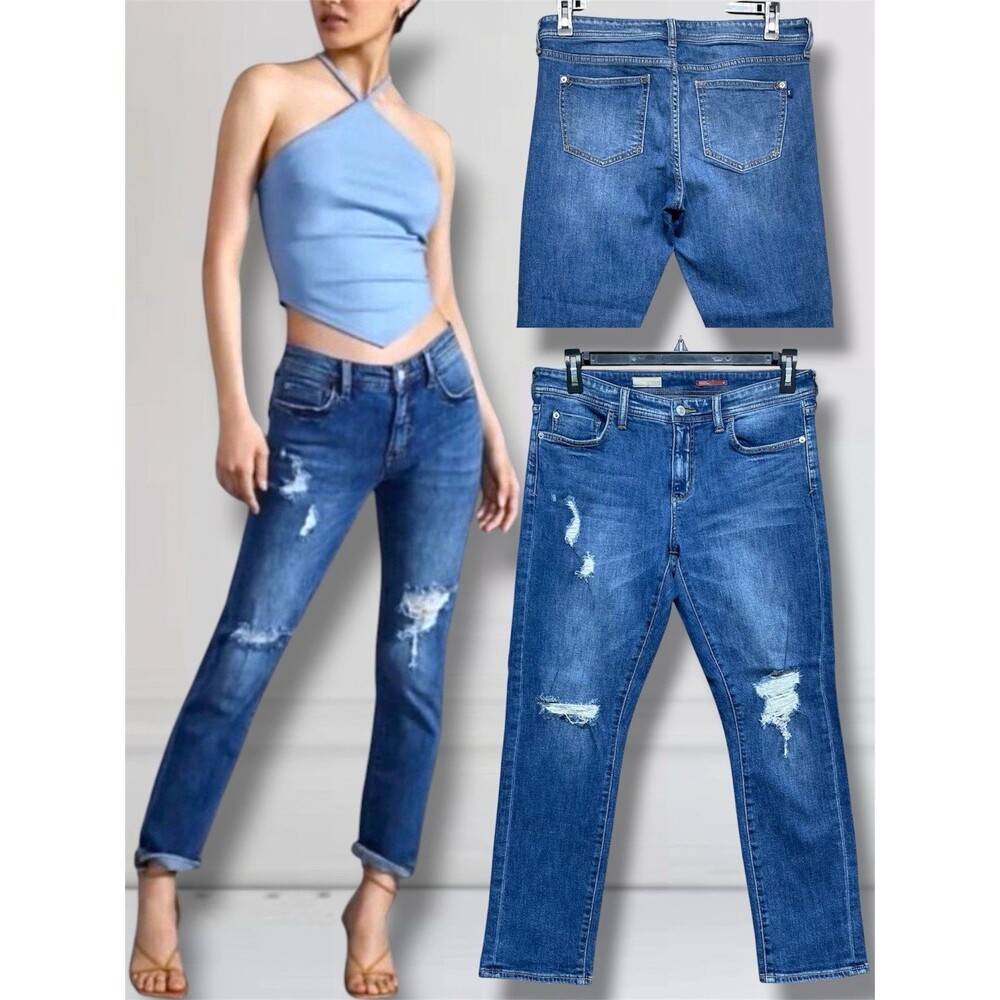 Anthropologie Pilcro Slim Boyfriend Crop Women's 29 Blue Distressed Denim Jeans